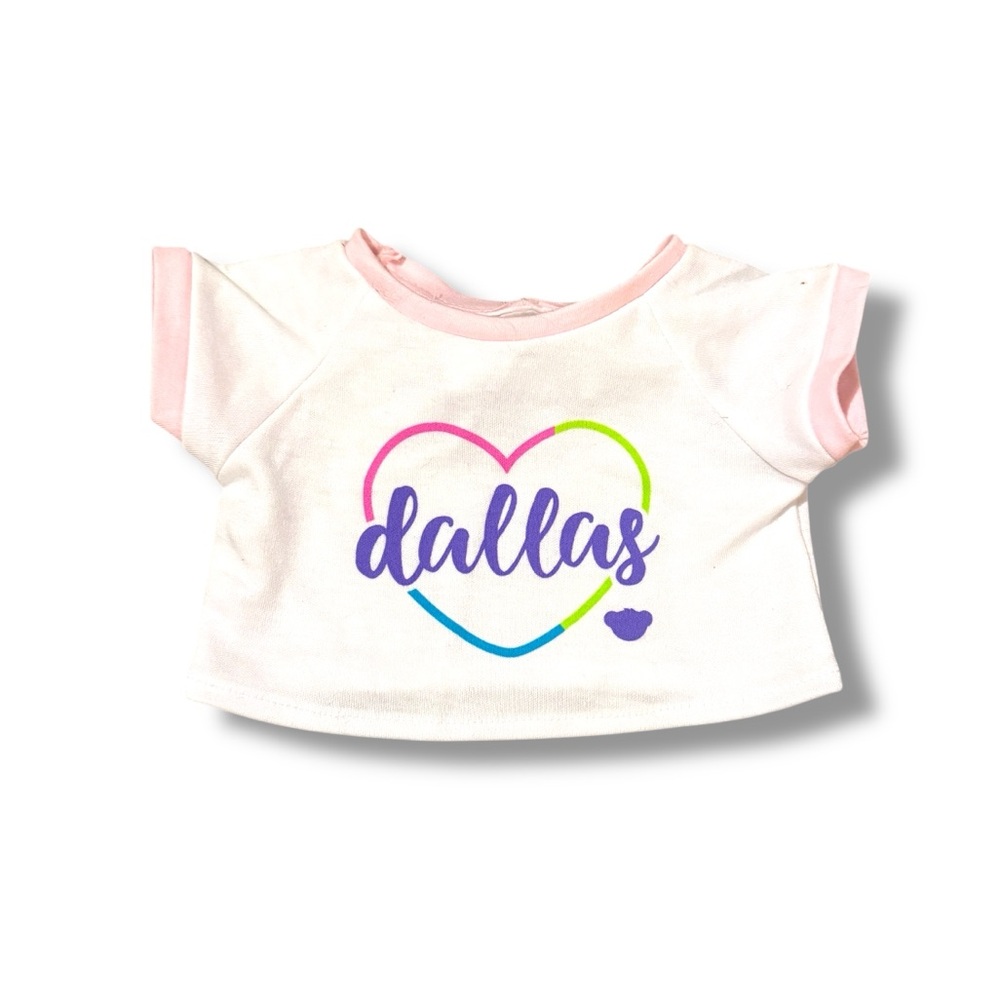 Build-A-Bear Dallas Heart Graphic‎ Shirt Plush Size White Short Sleeve Tee